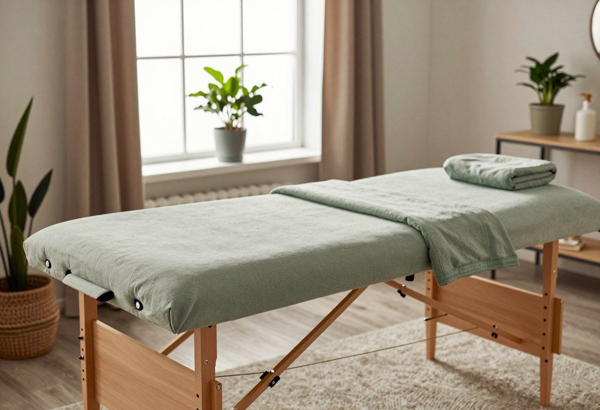 Salon cosy préparé pour un massage à domicile